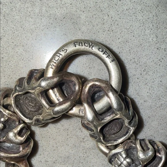 Travis Walker Double Cross menacing skull sterling silver men's bracelet đź’€ - Picture 10 of 12